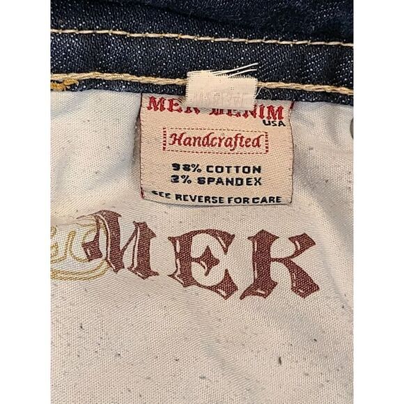 MEK Jeans Denim DARK Blue OAXACA Jeans, Boot Cut By Miss Me | 28 Big Stitch EUC - Picture 14 of 15